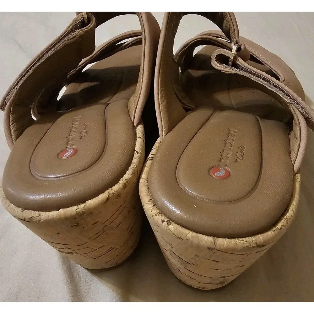 Clarks Unstructured Sandals Womens 8 M Un Plaza Slip On Cork Wedge Slide Pink